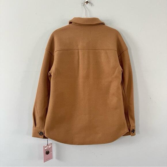 NWT Avec Les Filles Anthropologie Cognac Brown Shirt Tail Button Up Shacket - Picture 4 of 7